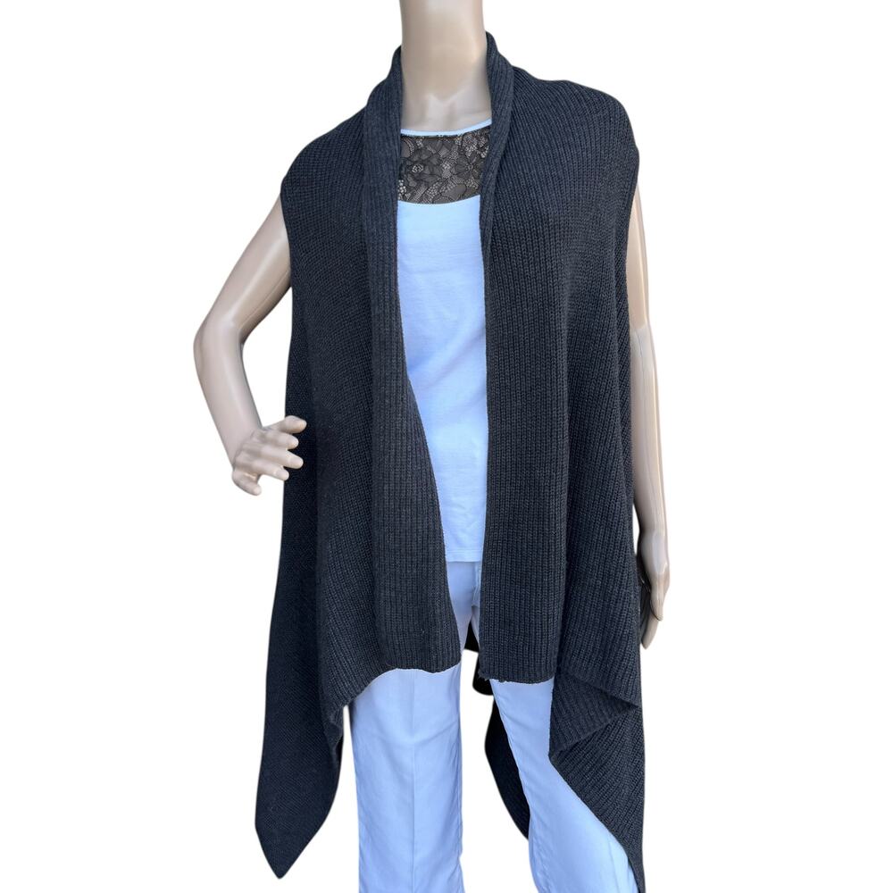 MERONA Charcoal Gray Open Front Sleeveless Waterfall Draped Knit Vest Small S